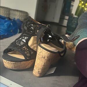 American Eagle Black Lace Platform Sandals